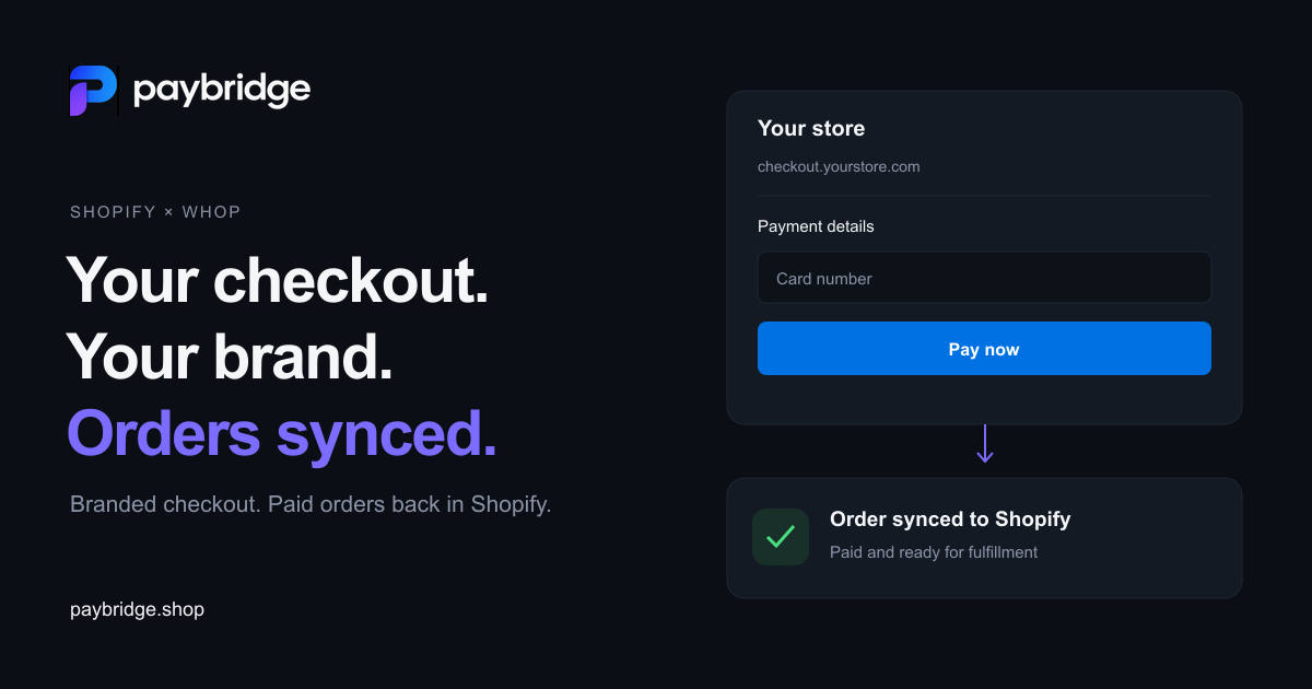 I built Paybridge to connect Shopify stores with a branded Whop checkout as a Shopify Payments alter